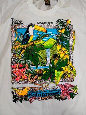 Deadstock Vintage 90s Living Rainforest Protection Neon T-Shirt